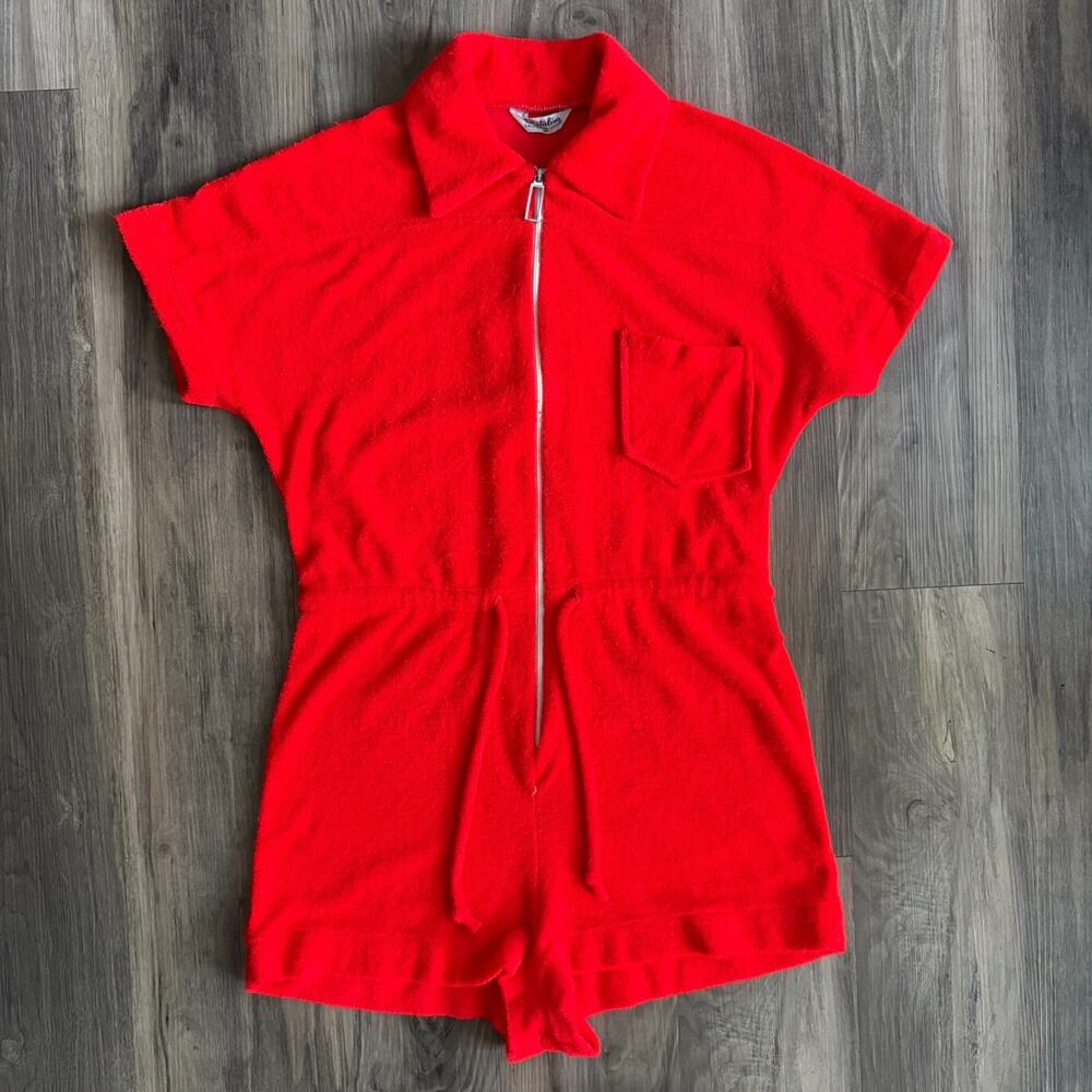 Vintage 1960s Catalina California French Terry Romper Short Women's Size M Red